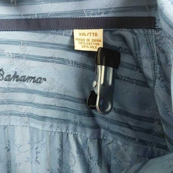 Tommy Bahama Shirt Mens XXL Blue Striped Palm Bamboo Jacquard Long Sleeve Casual - Picture 7 of 10